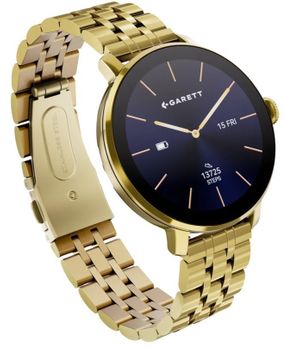 Smartwatch damski Garett Muse stalowy złoty AMOLED 1,19″ + biały pasek (3).jpg